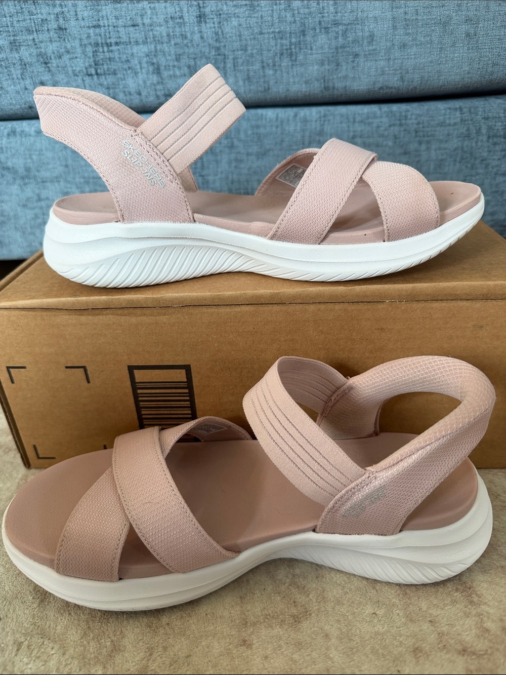 Skechers Pink Elastic Strap Slip In Sandals - Picture 2 of 9